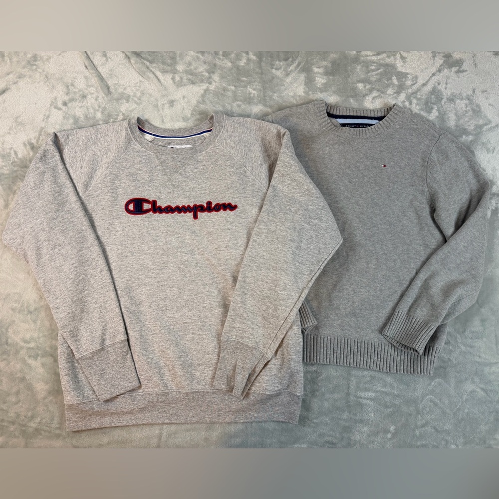 Lot of 2 Boys Large sweaters Champion Tommy Hilfiger Gray Sweatshirt